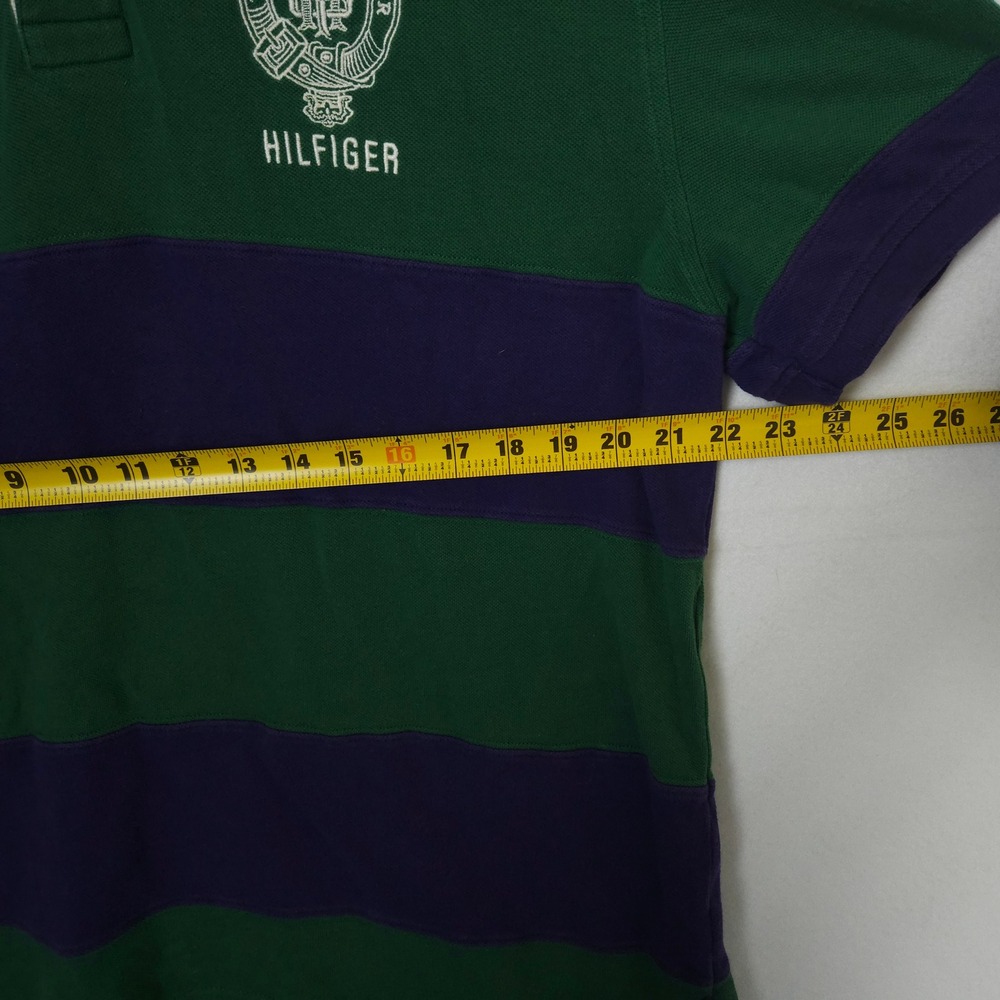 Tommy Hilfiger Rugby Polo Shirt Men's XL Slim Fit Green Purple Big Crest Logo - Picture 12 of 15